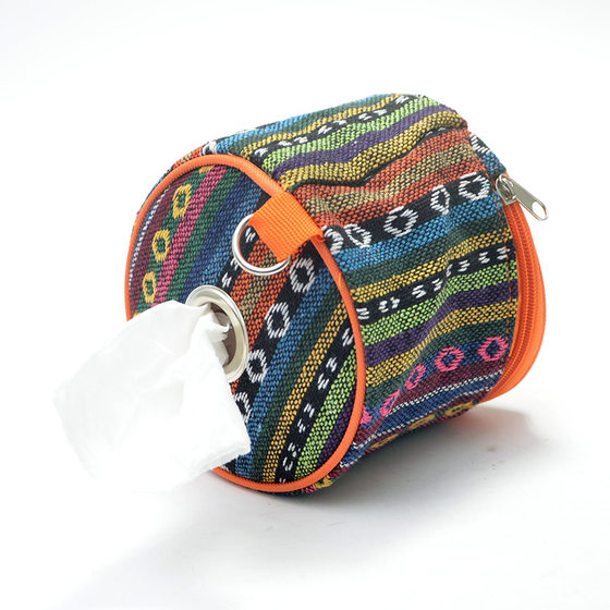 
Outdoor camping car-mounted household web tissue box foldable ethnic style tissue bag debris storage box