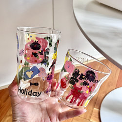 Summer Colorful Glass Cup, High Borosilicate Cup, High Aesthetic Value, Household Heat-Resistant Milk Cup, Coffee Cup, Water Cup with Straw