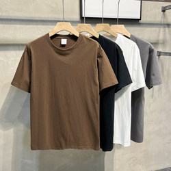 American-Style Heavyweight Pure Cotton Short-Sleeve T-Shirt for Men, Loose, Comfortable, Breathable, New Summer Solid Color Half-Sleeve Crew Neck Base Shirt