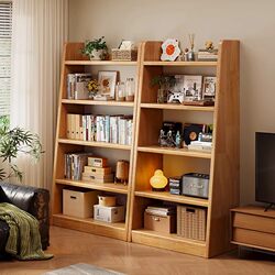 Solid Wood Bookshelf, Floor-Standing Trapezoidal Storage Rack, Integrated Wall-Mounted Living Room Multi-Layer Storage Rack, Simple Home Bookcase