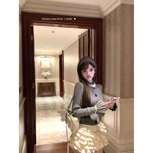 
Chi Umbrella 25/fw Fitz Rainy Night Gray Gray Handmade Crochet Knitted Top Pleated Skirt Knitted Suit