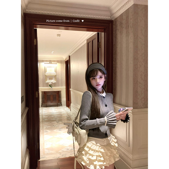 
Chi Umbrella 25/fw Fitz Rainy Night Gray Gray Handmade Crochet Knitted Top Pleated Skirt Knitted Suit