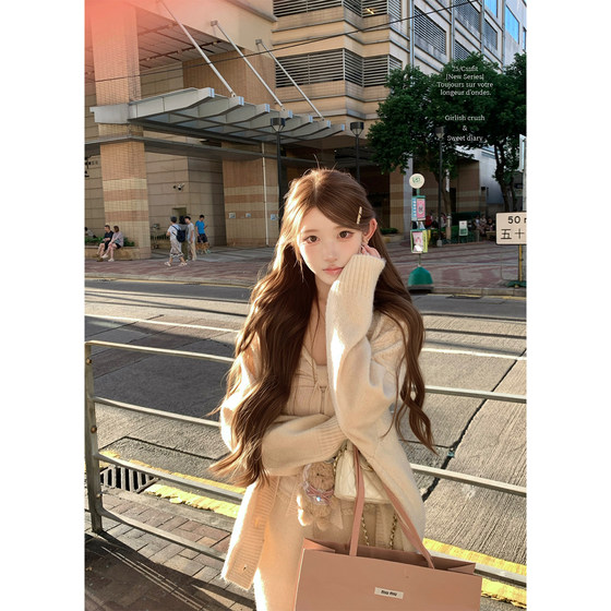 
Chi Umbrella 25/fw rice milk pudding soy milk color wool cardigan bow inner wear/trousers/long skirt suit