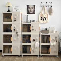 Installation-Free Student Bookcase Bay Window Storage Cabinet Snack Book Storage Cabinet Home Floor-Standing Bookshelf Pulley Book Box