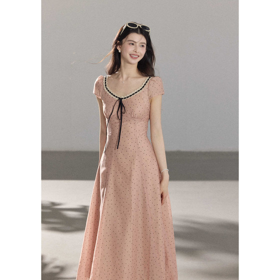 
Eryang Design [Hua Xiangrong] Gentle Retro Polka Dot Dress Women's Waist Drape A-line Long Skirt with Small Flying Sleeves