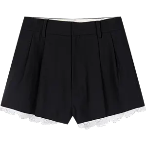 Lace-Trimmed Pleated Crepe Shorts