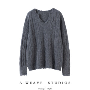 
Exquisite and easy to wear~Cable V-neck fur silhouette 100% pure cashmere sweater for women 2024 new