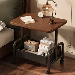 Movable Double-Layer Coffee Table Trolley Side Table Living Room Sofa Storage Wheeled Tea Table Bedroom Storage Rack Small Table
