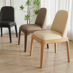 Nordic Solid Wood Dining Chair for Home Use, Modern Minimalist Restaurant Hotel Chair, Natural Wood Upholstered Chair for Guesthouses, Commercial Use with Backrest