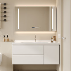 Modern Minimalist Solid Wood Cream-Style Ceramic Integrated Basin Bathroom Cabinet Washbasin Toilet Sink Combination