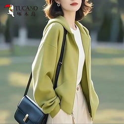 Woodpecker Genuine Hooded Casual Sports Sweatshirt for Women 2026 Spring and Autumn New Fashion Age-Reducing Cardigan Jacket