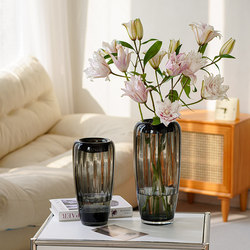 Modern Minimalist Straight-Line Open Glass Vase for Flower Arrangement, Hydroponic Flower Arrangement, Lily, Rose, and Hellebore Decoration