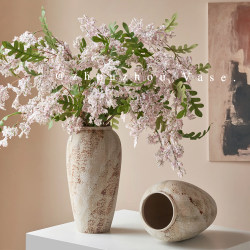 Jingdezhen Ceramic Vase, Retro New Chinese Style Pottery Jar, Wabi-Sabi Style, High-End Flower Arrangement, Dried Flowers, Peony, Table Decoration