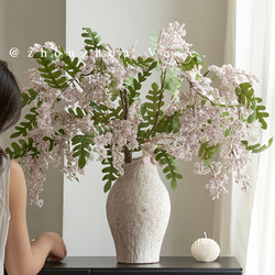 Wabi-Sabi Style Ceramic Vase with Simulated Locust Flower Arrangement, High-End Niche Living Room and Entrance Decoration, Similar to Those on Xiaohongshu