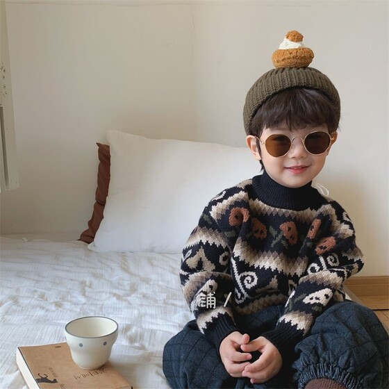 
2026 new winter clothing boys half turtleneck sweater bottoming shirt boy retro thickened warm knitted pullover style