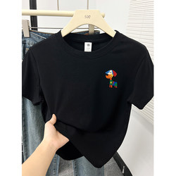 Korean Style Trendy Dog Print Fashion Plus Size Women's Clothing 2025 Summer New Style Fat Girl Round Neck Regular Shoulder Short Sleeve T-Shirt