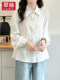 Green sleeves large size women's fat mm white shirt for women 2025 new spring high-end feeling waist-hugging slim long-sleeved top
