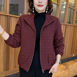 
Winter new style cotton coat with versatile stand-up collar for mom's casual solid color warm and age-reducing contrasting zipper cotton jacket