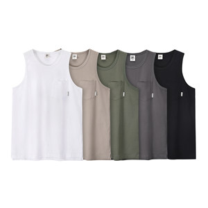 
Great! 100 Xinjiang cotton! Summer men’s basic versatile solid color round neck sleeveless cotton vest T-shirt pocket