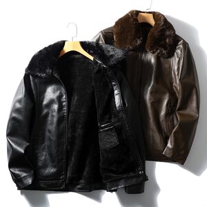 Disassembly of big hair collar! Add velvet windproof black dad to leather clothes for men in autumn and winter business commute jacket
