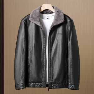 
H withdrawal cabinet! Wool energy gathering + windproof PU leather! Winter men's jacket plus velvet thickened black leather jacket