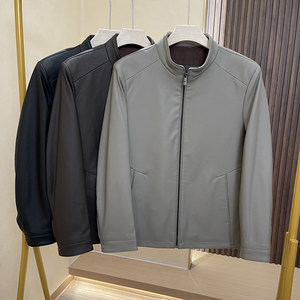 
Cabinet 2999! Soft and elastic lychee leather! Autumn middle-aged and young business standing collar executive leather jacket men's jacket