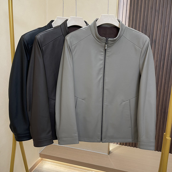 
Cabinet 2999! Soft and elastic lychee leather! Autumn middle-aged and young business standing collar executive leather jacket men's jacket