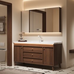 Bathroom Cabinet with Integrated Ceramic Basin, Vintage-Style Washbasin, Sink Cabinet Combination, Integrated Washstand, Floor-Standing Type