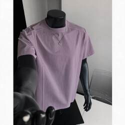 Purple Quick-Drying Short-Sleeve T-Shirt for Men, Summer Thin Style, Sorona Ice Silk, Sun Protection, Sports Fitness Top, Casual T-Shirt for Men