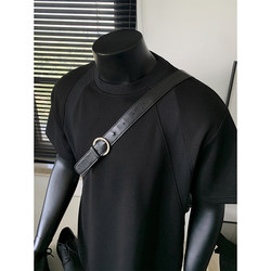 American-Style Short and Wide Fit Regular Shoulder T-Shirt Short-Sleeved Men's Summer 260g Heavyweight Stretch Slim Fit Small Neckline T-Shirt Top