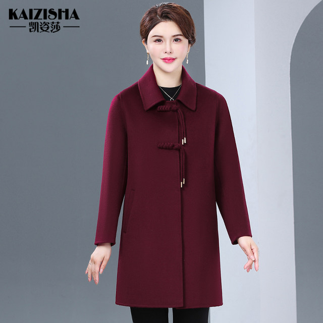 2025 autumn and winter style double-sided woolen coat for middle-aged and elderly people, mother's woolen coat, loose large size woolen coat