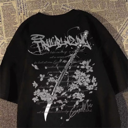 American High Street Creative Design Printed Short-Sleeve T-Shirt for Men, Dark Niche Summer Trendy Brand, Loose and Versatile Half-Sleeve