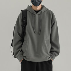 Anti-Wrinkle Hooded Sweatshirt for Men, Spring and Autumn Casual Loose American Style Trendy Brand Gray Jacket, Winter Fleece-Lined Base Layer Shirt