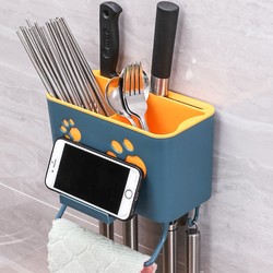 Chopstick Holder Kitchen Storage Rack Wall-Mounted No-Drill Multifunctional Creative Cutlery Organizer Chopstick Spoon Knife Draining Rack