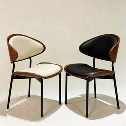 Vintage Eames Dining Chair for Home Use, Italian Minimalist Light Luxury Style, Solid Wood and Genuine Leather Backrest, Suitable for Dining and Meeting