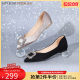 Saturday shopping mall same square buckle rhinestone single shoes for women in spring new pointed toe low heel temperament flat-soled commuting shoes for women
