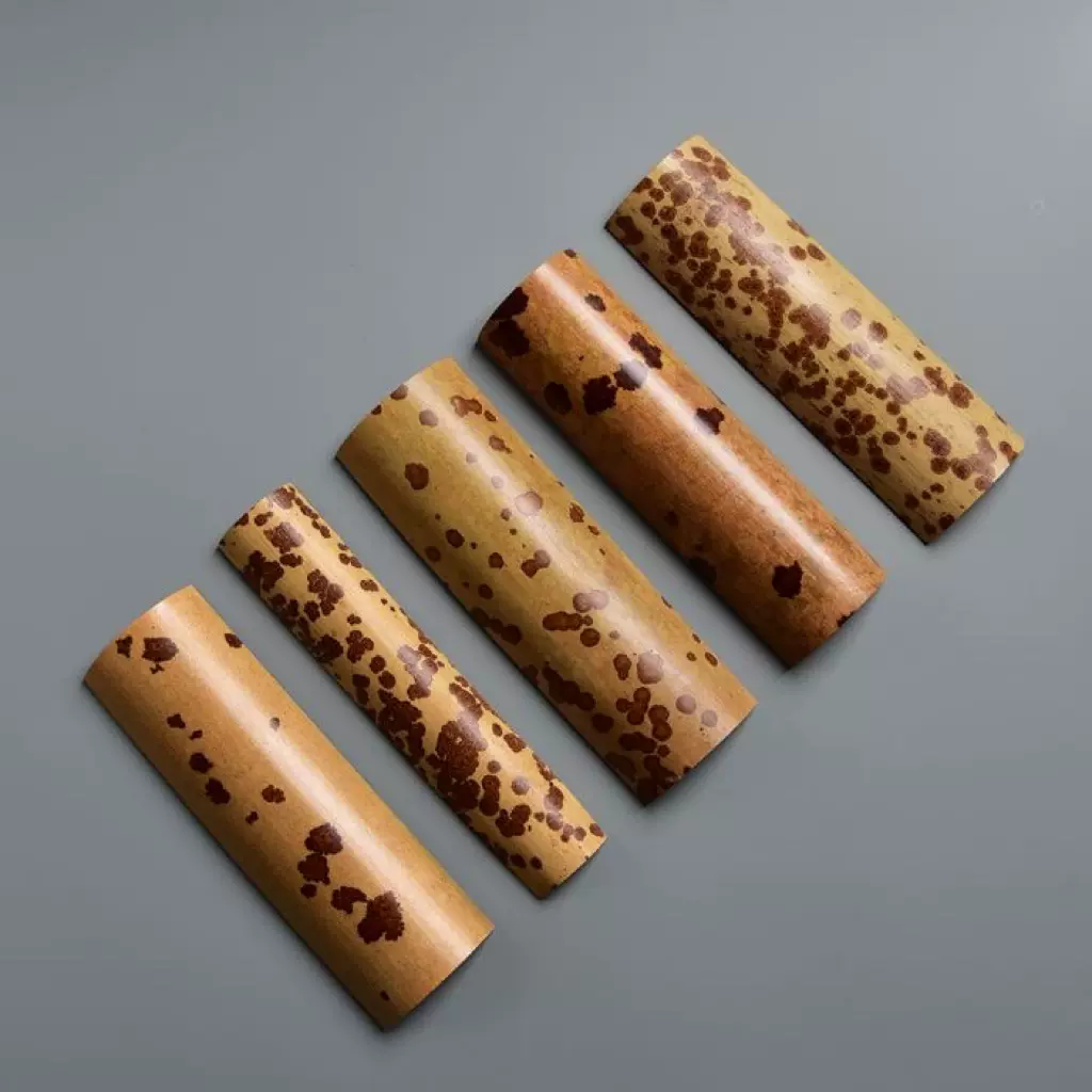 中国美術 時代 古竹 斑竹 湘妃竹 茶合 煎茶道具 時代 古斑竹茶合 湘妃竹 香妃竹 煎茶道具 13.3x4.3cm y853