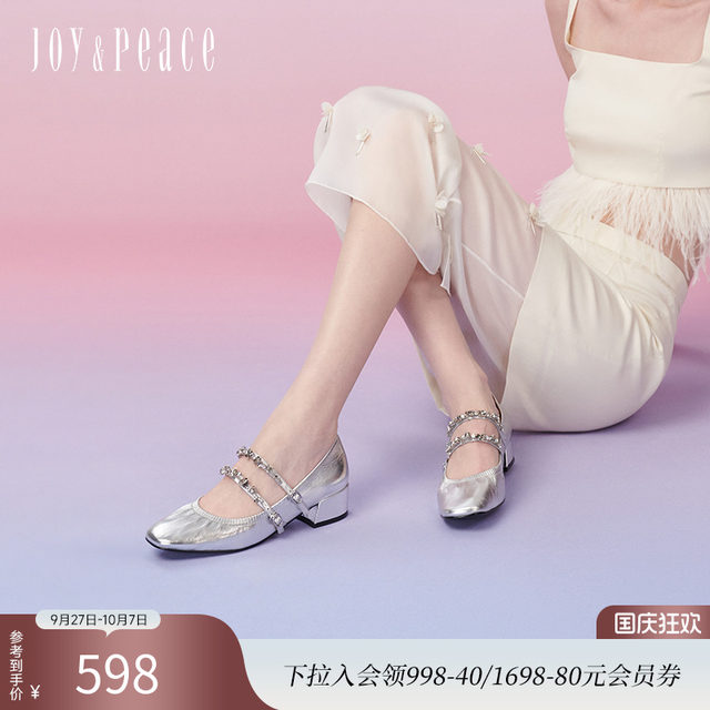 True Beauty Poetry Silver Wing Girl's Spring New Sheepskin Thick Heel Silver Mary Jane Shoes Women's J6621AQ4
