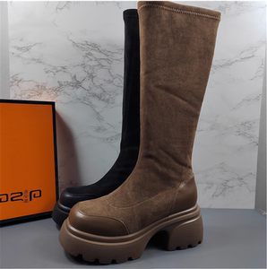 
Brand women's shoes thick soles increased elasticity slim boots women's 2025 autumn and winter new style genuine leather plus velvet boots high boots