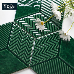 Light Luxury Green Hexagonal Tiles, French-Style Bathroom Tiles, Decorative Tiles, Restaurant Bar Counter Background Wall Tiles, Vintage Art Kiln-Fired Tiles