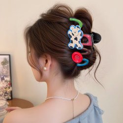 Cartoon Puppy Button Hair Clip for Women 2025 New Style High-End Back-Of-Head Updo Hair Accessory Color-Blocking Shark Clip Hair Accessory