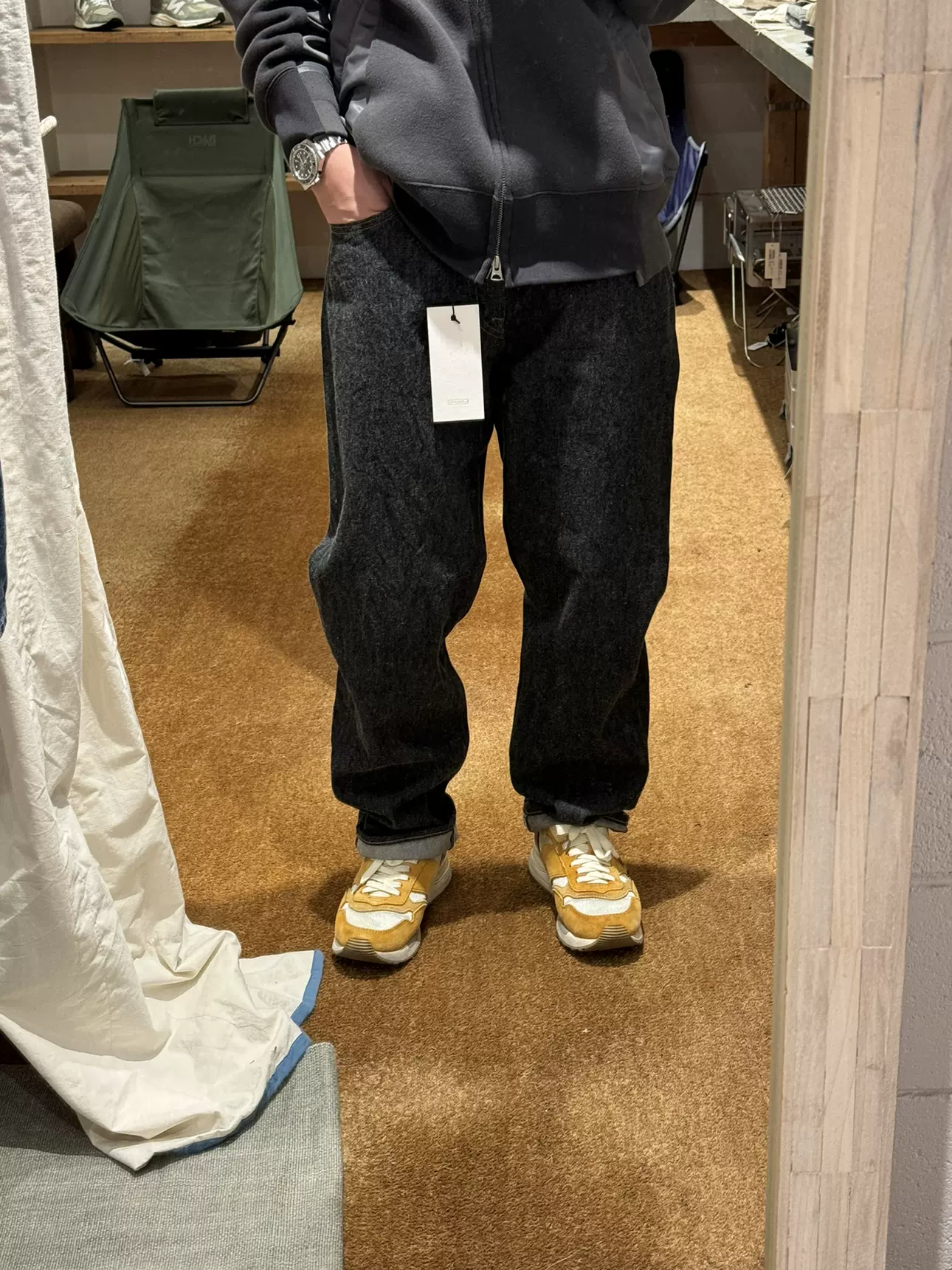 代购A.PRESSE Black Washed Denim Pants 休闲直筒水洗牛仔裤23AW