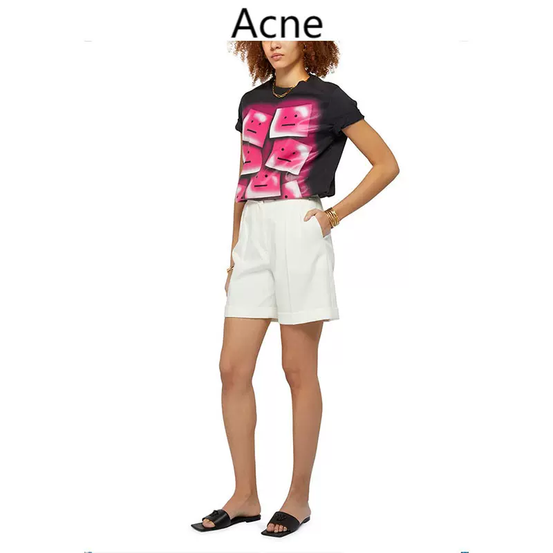 Acne Studios 夏季新品果冻涂鸦方块笑脸男女同款休闲短袖上衣T恤-Taobao