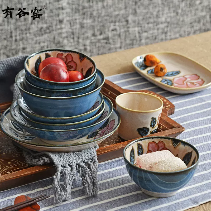 日本进口陶瓷餐具椿系列碗盘饭碗汤碗面碗菜盘和风创意餐具-Taobao