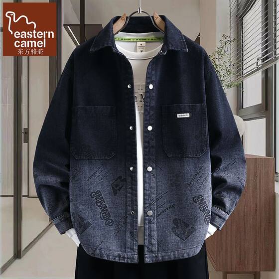 
Oriental Camel black gradient denim shirt jacket men's plaid youth spring new high-quality trendy jacket
