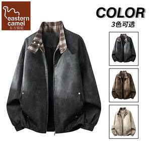 
Oriental Camel Authentic American Distressed Workwear Leather Jacket Men's Autumn High Street Rivet Racing Style Leather Jacket