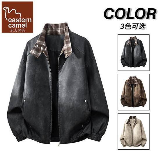 
Oriental Camel Authentic American Distressed Workwear Leather Jacket Men's Autumn High Street Rivet Racing Style Leather Jacket