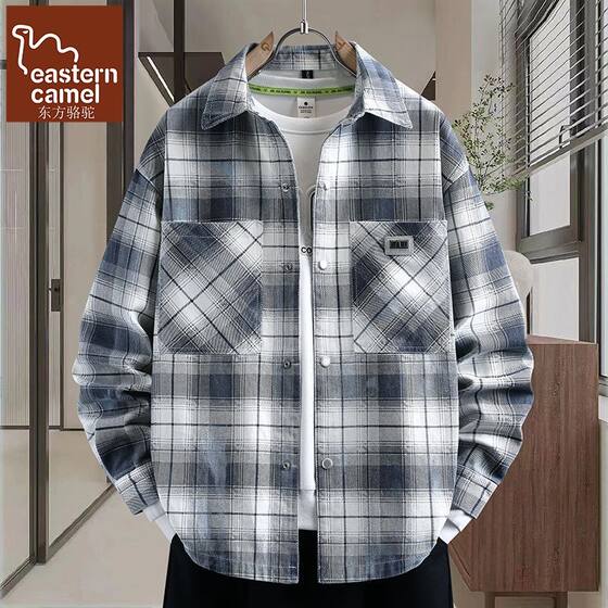 
Oriental Camel Spring New Plaid Denim Shirt Men's Thin Hong Kong Style Loose Teenagers Casual Handsome Jacket