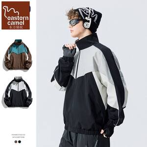 
Oriental Camel Retro Sports Style Stand Collar Color Block Jacket Men's Spring and Autumn Thin Contrast Color Splicing Jacket Trend