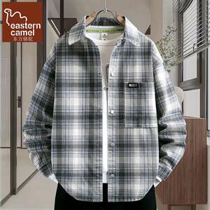 
Oriental camel plaid denim shirt jacket men's spring and autumn thin long-sleeved handsome shirt style jacket men's trendy brand